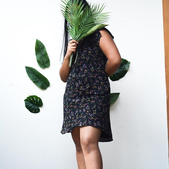 Black Floral Silk Dress - Picture 1 of 5